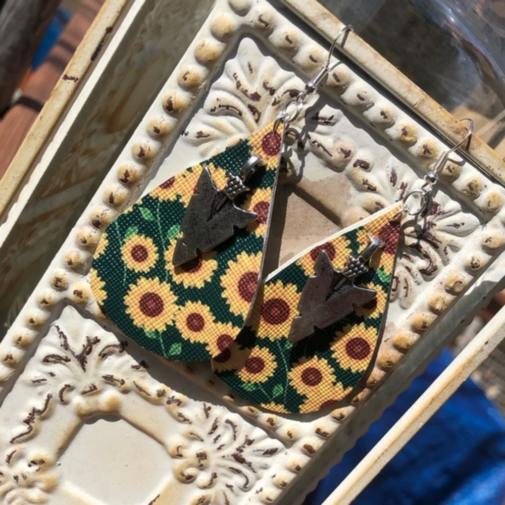 Sunflower Faux Leather Earrings - Picture 2 of 4
